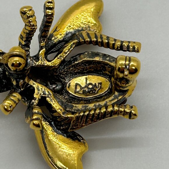 Joan Rivers Signed Bee Brooch Jewel Tone Rhinestone Vintage Gold Tone Insect Pin - Picture 7 of 11